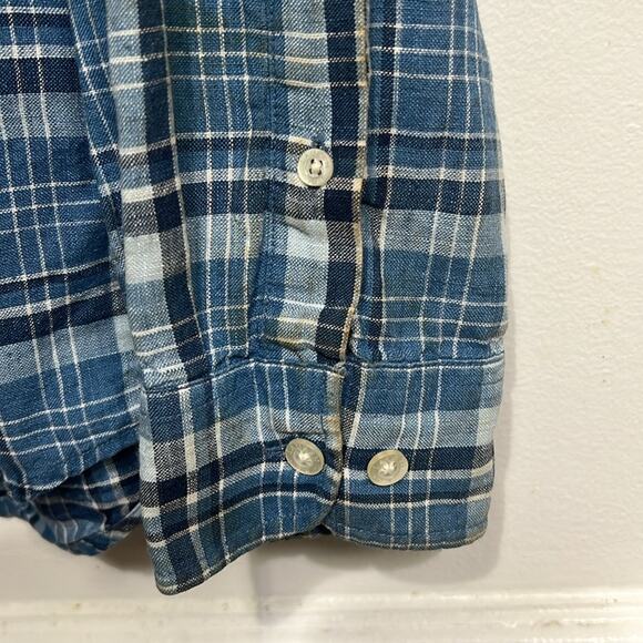 LRL 100% linen women’s Medium blue plaid long sleeve button up shirt, preppy - Picture 11 of 11